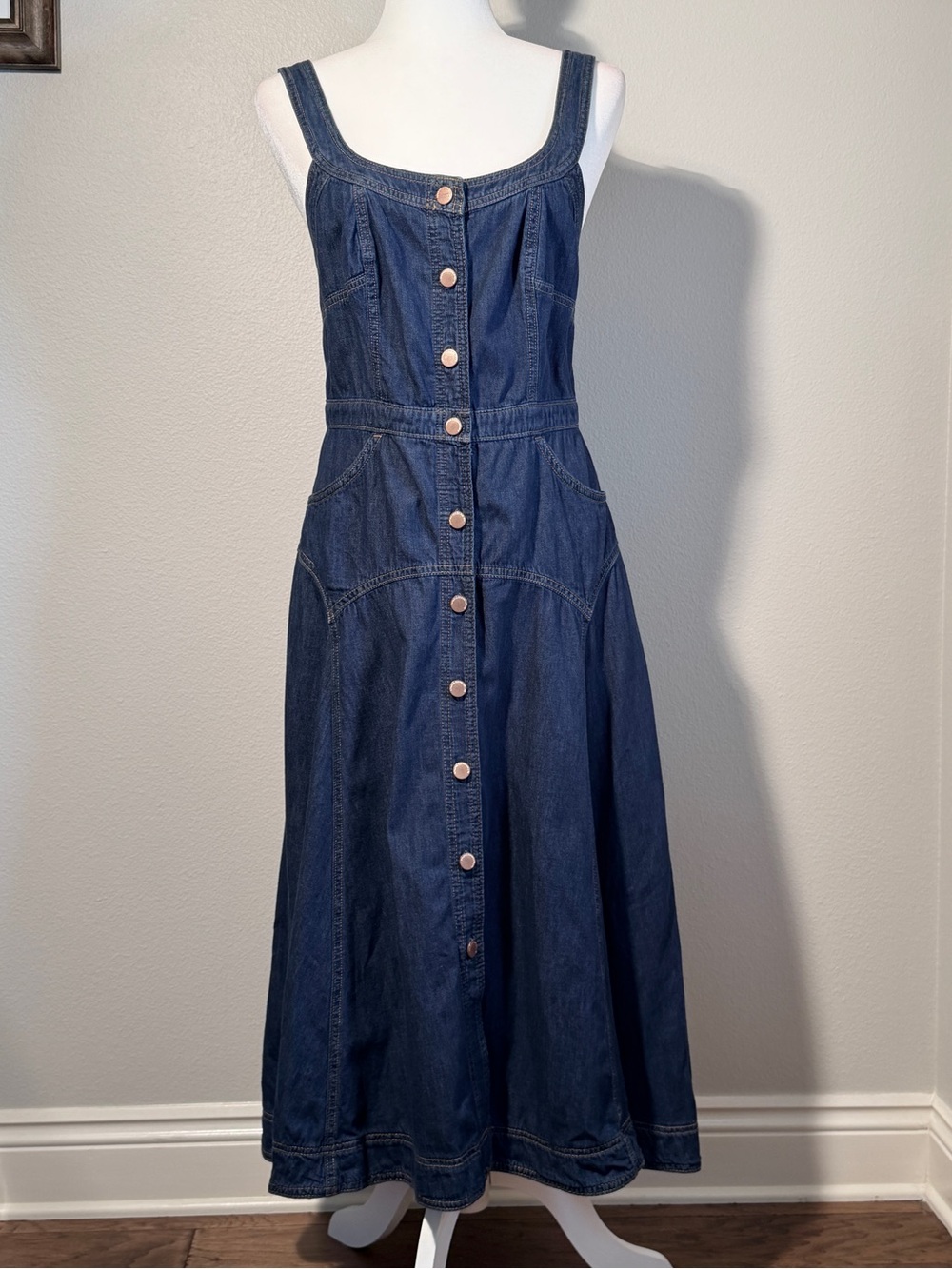 Sonoma Blue Denim Dress Size 10 Button Front Cotton Pockets - Picture 3 of 12